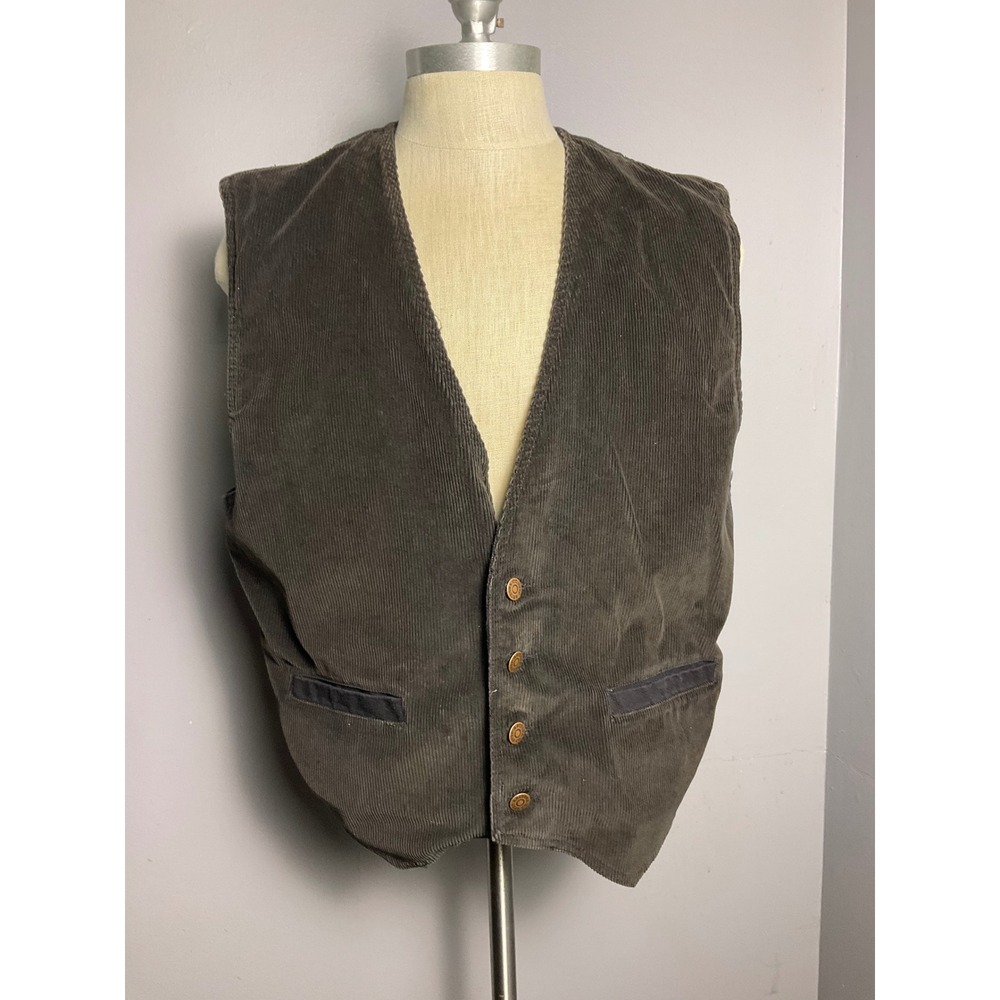 Vintage Arizona Jean Company Mens XL Corduroy Vest Gray Cinch Back Workwear 90s